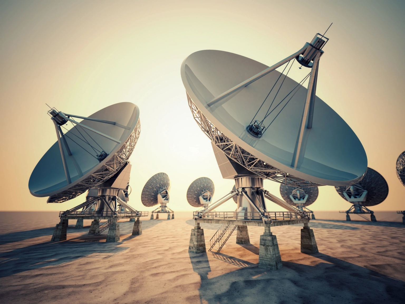Satellite dishes at golden hour